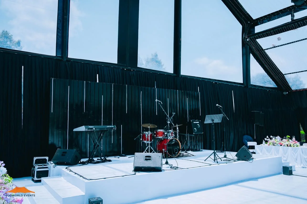 Corporate gala dinner with entertainment on stage